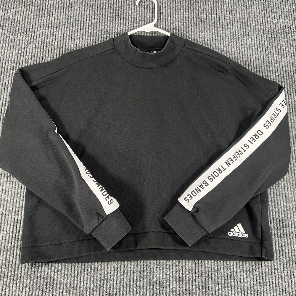 Adidas Sweatshirt Womens Medium Black Long Sleeve Cropped Soft Gym Active